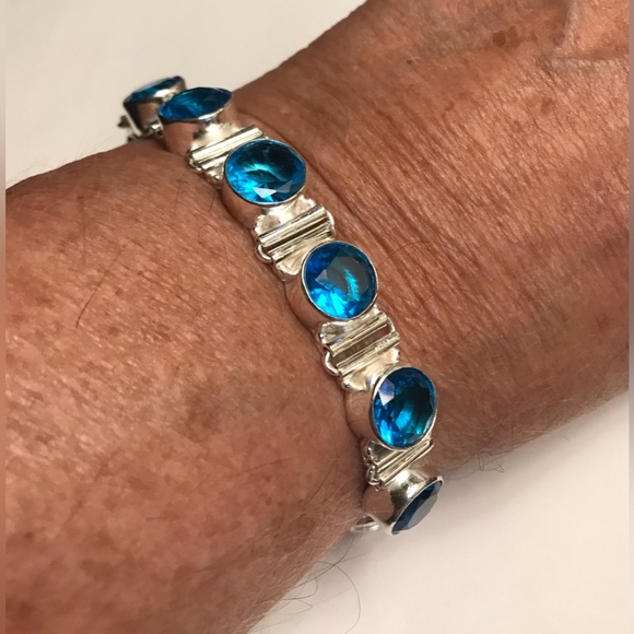 Blue Topaz 925 Sterling Silver Bracelet - Picture 1 of 3